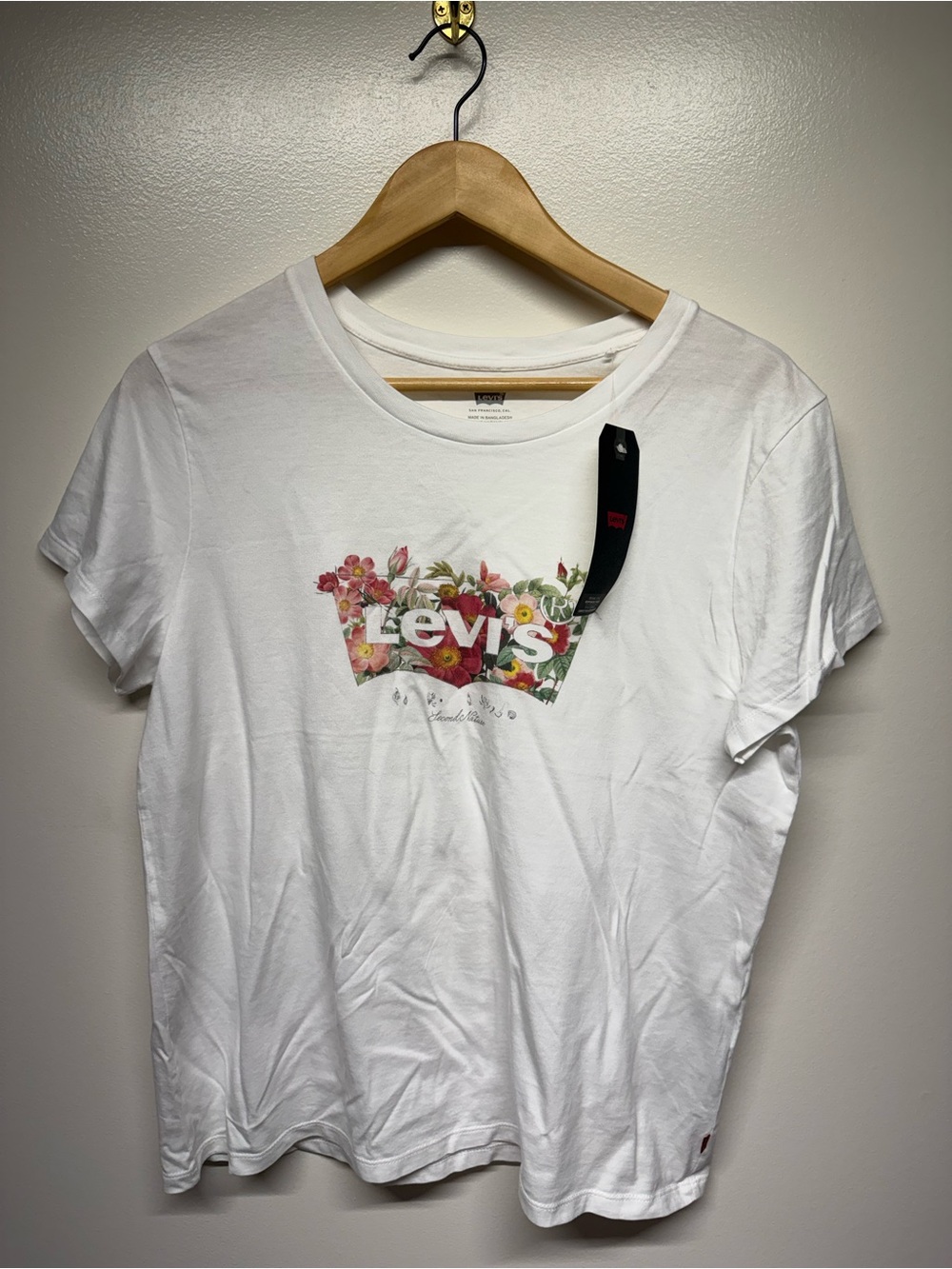 Levi's White Tee with Pink & Green Floral Logo